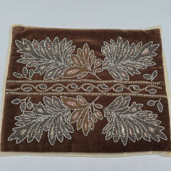 Pier 1 Beaded Leaf Decorative Square Throw Pillow Cover Brown Silver 16"x13" - Picture 8 of 8